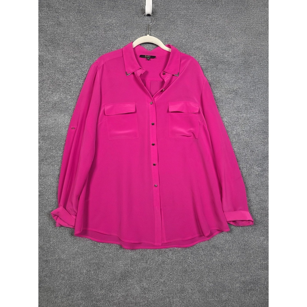 Alex Marie Button Up Shirt Womens XL Pink‎ Long Roll Tab Sleeve Collared Top